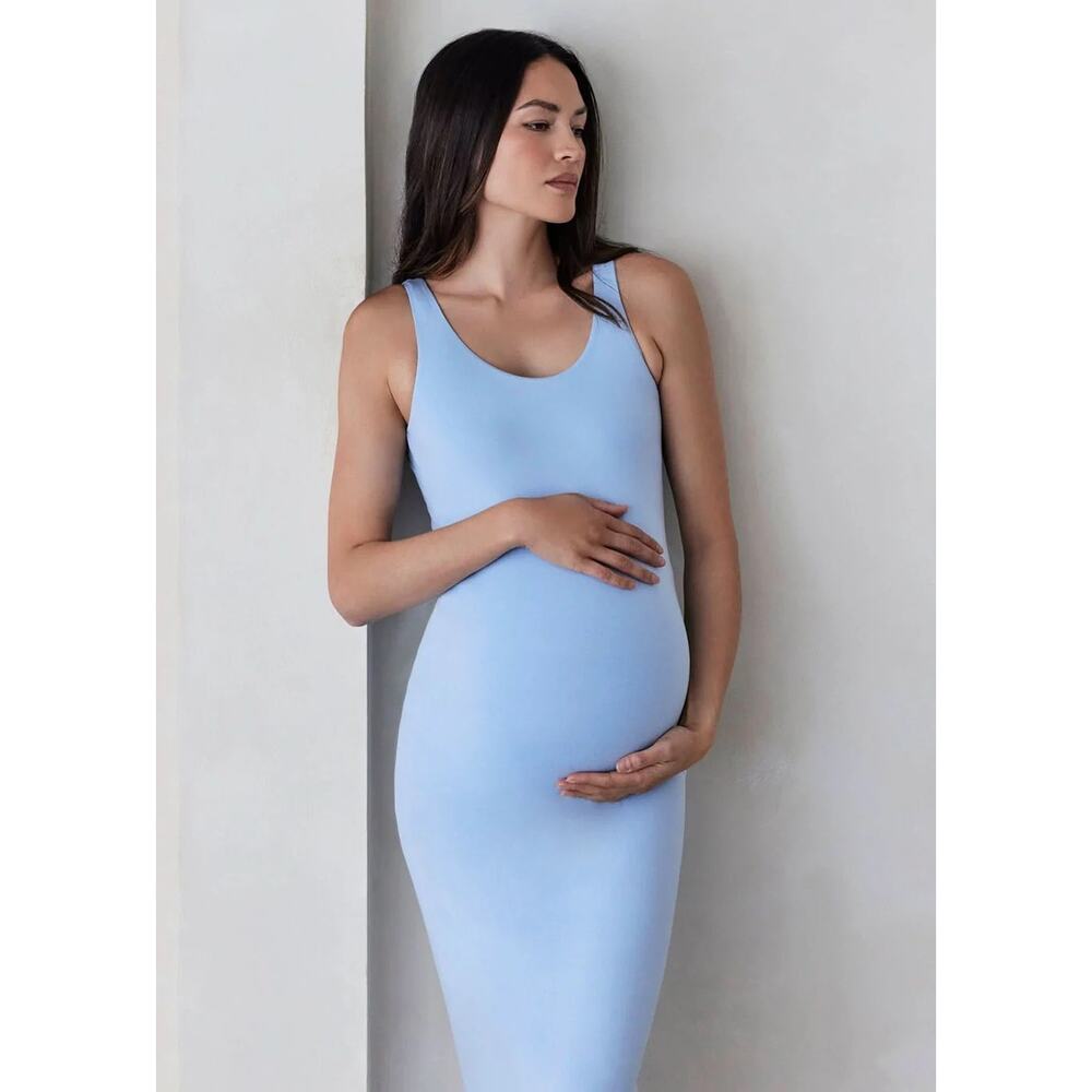 NWT Bumpsuit The Elle Maternity Midi Dress Powder Blue Size L Bodycon Stretch - Picture 2 of 9
